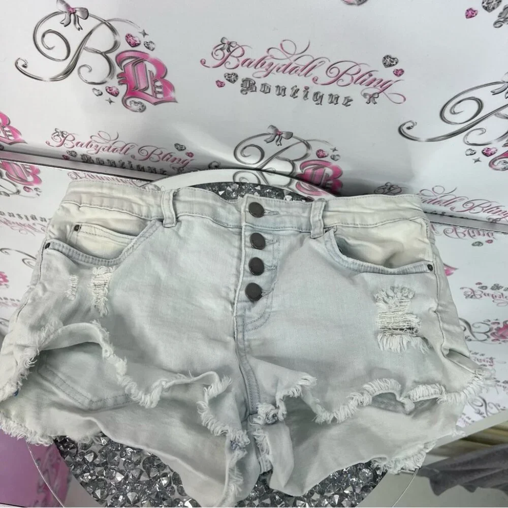 Billabong jeans shorts mini button up Distressed Denim Shorts holes